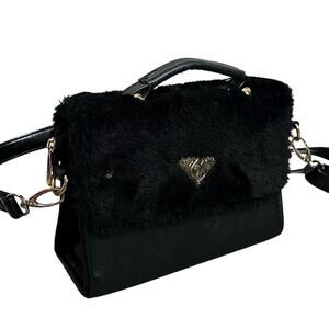 Baby Phat Y2K Black Vegan Leather Fur Flap Purse Crossbody Bag Vintage